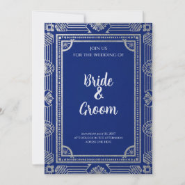 Art Deco Navy Blue Silver Grey Inbjudningar