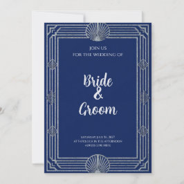 Art Deco Navy Blue Silver Shell Elegant Nautical Inbjudningar