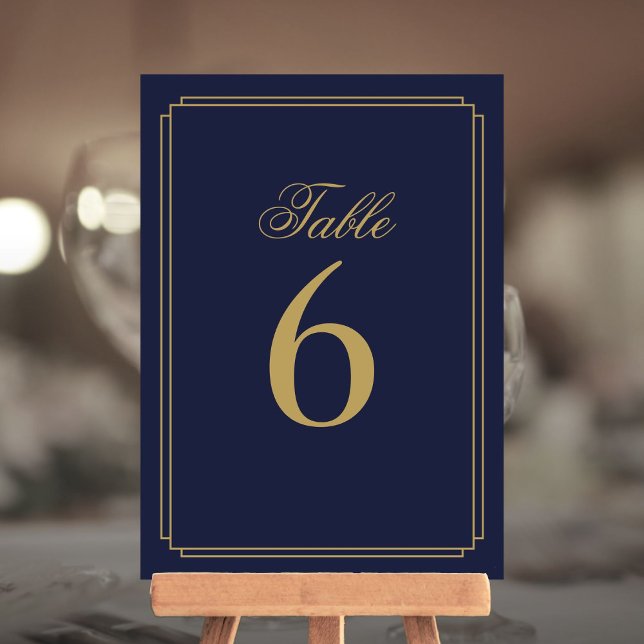 Art Deco Navyblå Och Guld Bordnummer Inbjudningar (Art Deco Navy Blue And Gold Table Number)