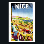 Art Deco Nice-Fransken riviera Poster<br><div class="desc">1920-talet - 1930-talet - 1930-talets vintage art deco-resereklam som främjar bran i Nice på Fransken Riviera: handflatan,  vacker kvinna,  underbara klassiska bilar,  havet,  bergen. (Alpernorna)</div>