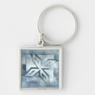 Art Deco Ninja Star-ikon på sten Fyrkantig Silverfärgad Nyckelring