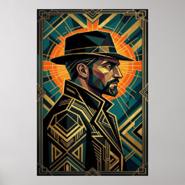 Art Deco Noir Deckardshatt Profil Guld Poster