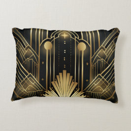 Art Déco Noir et Or - Élégance Vintage Géométrique Prydnadskudde