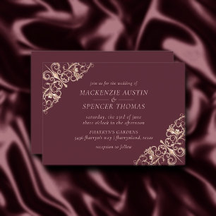 Art Deco Nouveau Burgundy Ro Guld Bröllop Inbjudningar