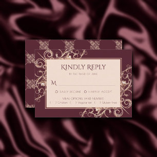Art Deco Nouveau Burgundy Ro Guld Ornamental OSA Kort