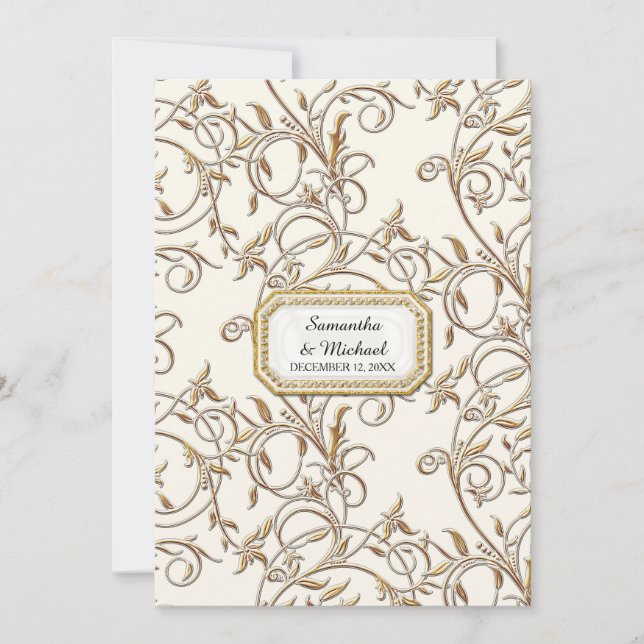 Art Deco Nouveau Elegant Guld ReaktionsBenvit Inbjudningar (Framsida)