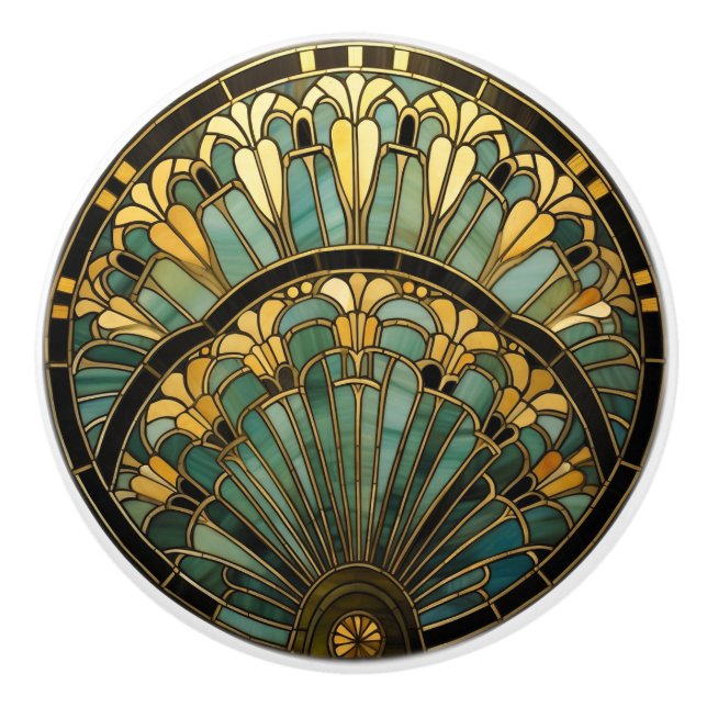 Art Deco Nouveau Elegant Turcos Guld Black Knopp (Framsidan)