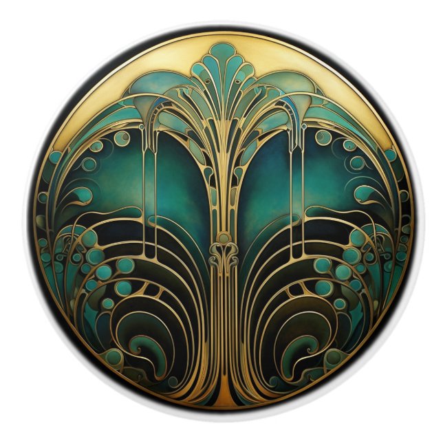 Art Deco Nouveau Elegant Turcos Guld Black Knopp (Framsidan)