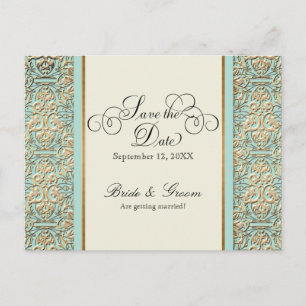 Art Deco Nouveau Faux Guld Blommigt Damask Snöre Inbjudan Vykort