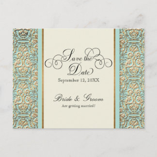 Art Deco Nouveau Faux Guld Blommigt Damask Snöre Inbjudan Vykort