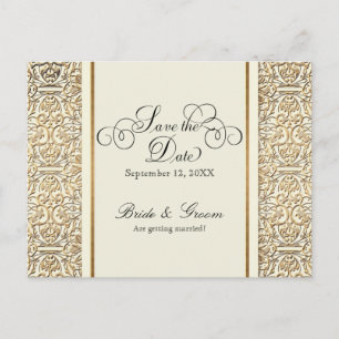 Art Deco Nouveau Faux Guld Blommigt Damask Snöre Inbjudan Vykort