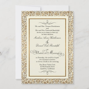 Art Deco Nouveau Faux Guld Blommigt Damask Snöre Inbjudningar
