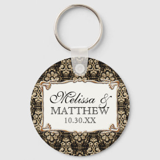 Art Deco Nouveau Faux Guld Blommigt Damask Snöre Nyckelring