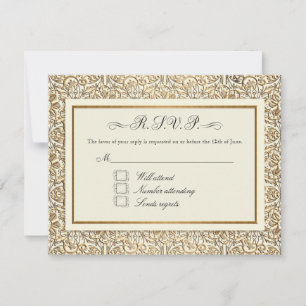 Art Deco Nouveau Faux Guld Blommigt Damask Snöre OSA Kort