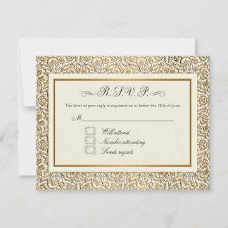 Art Deco Nouveau Faux Guld Blommigt Damask Snöre OSA Kort