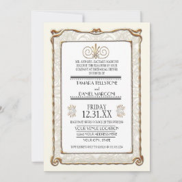 Art Deco Nouveau Gatsby Guld Rehearsal Dinner Inbjudningar