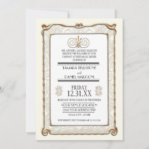 Art Deco Nouveau Gatsby Guld Rehearsal Dinner Inbjudningar
