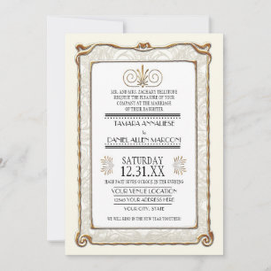 Art Deco Nouveau Gatsby Stil Guld n Snöre Inbjudningar