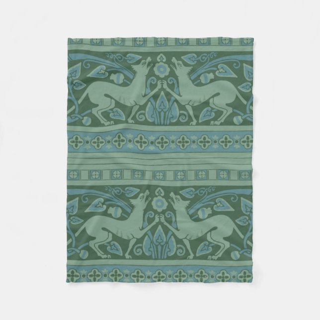 Art Deco Nouveau Hund Natature Animal Mönster Fleecefilt (Framsidan)