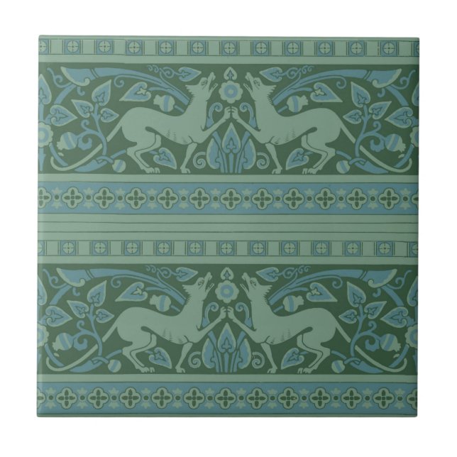 Art Deco Nouveau Hund Natature Animal Mönster Kakelplatta (Framsidan)