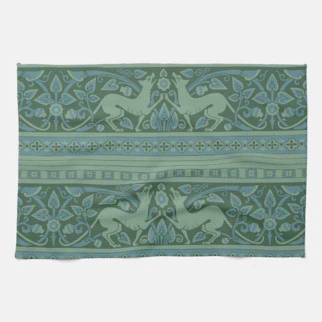Art Deco Nouveau Hund Natature Animal Mönster Kökshandduk (Horisontell)
