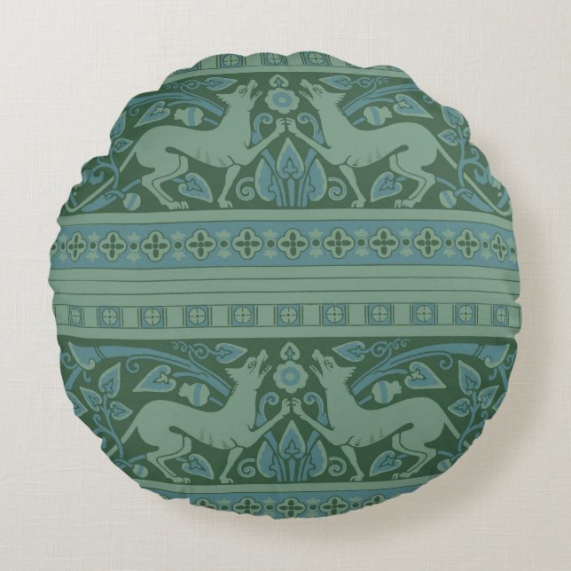 Art Deco Nouveau Hund Natature Animal Mönster Rund Kudde (Framsidan)