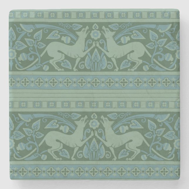 Art Deco Nouveau Hund Natature Animal Mönster Stenunderlägg (Framsidan)