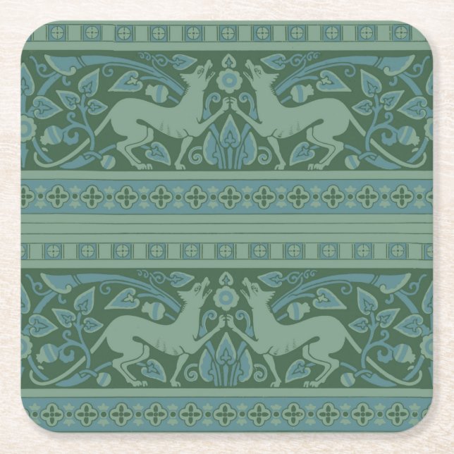 Art Deco Nouveau Hund Natature Animal Mönster Underlägg Papper Kvadrat (Framsidan)