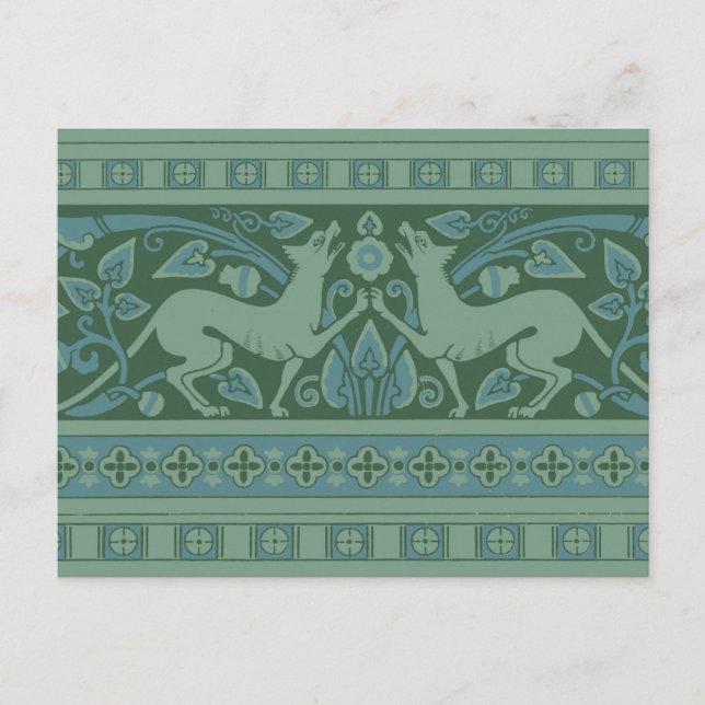 Art Deco Nouveau Hund Natature Animal Mönster Vykort (Framsida)