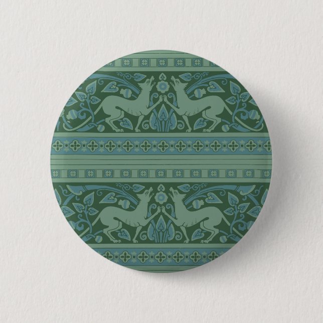 Art Deco Nouveau Hund Natur Botanisk Antik Knapp (Framsida)