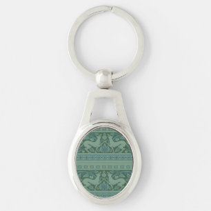 Art Deco Nouveau Hund Natur Djur Mönster Ovalt Silverfärgad Nyckelring