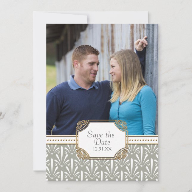 Art Deco Nouveau Modern Fläkt Snäcka Mönster Spara Datumet (Framsida)