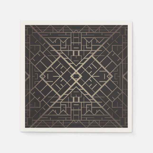 Art deco,nouveau,silver,svart,elegant,chic,mönster pappersservett (Framsidan)
