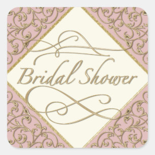 Art Deco Nouveau Snöre Damask Golden Calligraphy Fyrkantigt Klistermärke