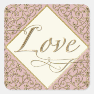 Art Deco Nouveau Snöre Damask Golden Calligraphy Fyrkantigt Klistermärke