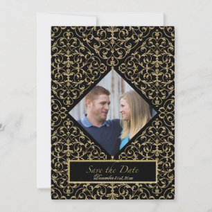 Art Deco Nouveau Snöre Damask Golden Calligraphy Inbjudningar