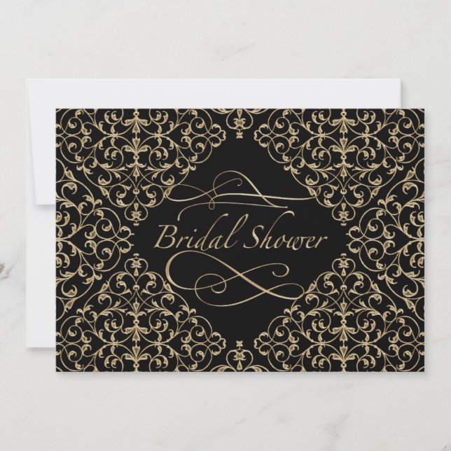 Art Deco Nouveau Snöre Damask Golden Calligraphy Inbjudningar (Framsida)