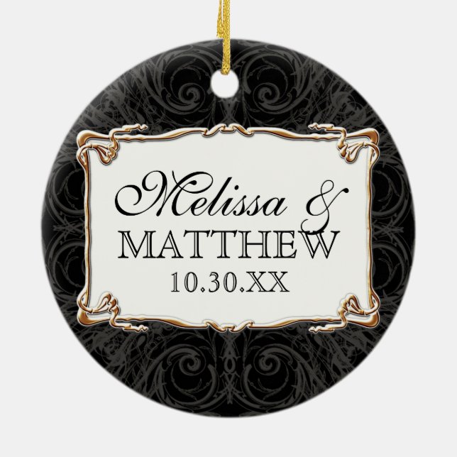 Art Deco Nouveau Snöre n Guld Titta Personlig Julgransprydnad Keramik (Baksidan)