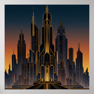 Art Deco Nouveau Stil Cityscape Poster