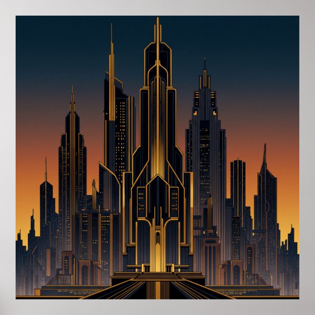 Art Deco Nouveau Stil Cityscape Poster (Framsidan)