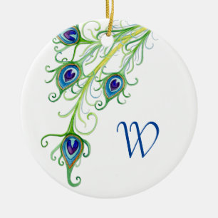 Art Deco Nouveau Stil Peacock Feathers Swirl Julgransprydnad Keramik