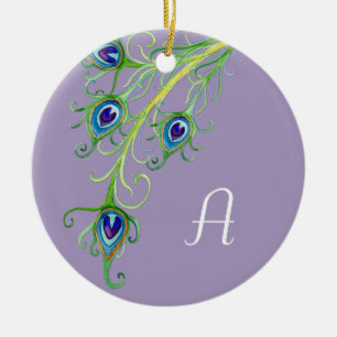 Art Deco Nouveau Stil Peacock Feathers Swirl Julgransprydnad Keramik