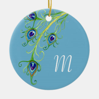 Art Deco Nouveau Stil Peacock Feathers Swirl Julgransprydnad Keramik