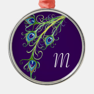 Art Deco Nouveau Stil Peacock Feathers Swirl Julgransprydnad Metall