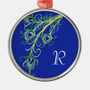 Art Deco Nouveau Stil Peacock Feathers Swirl Julgransprydnad Metall