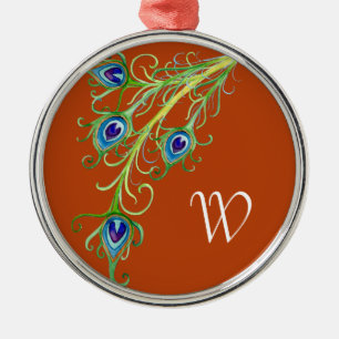 Art Deco Nouveau Stil Peacock Feathers Swirl Julgransprydnad Metall