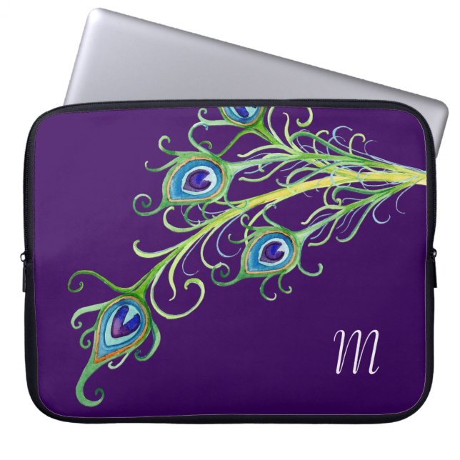 Art Deco Nouveau Stil Peacock Feathers Swirl Laptop Sleeve (Framsidan)