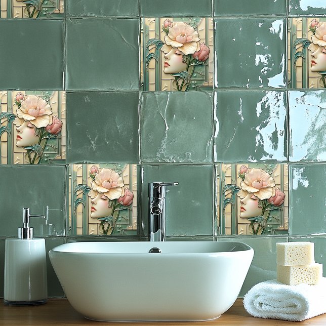 Art Deco Nouveau  Vacker dam Kakelplatta (Skapare uppladdad)