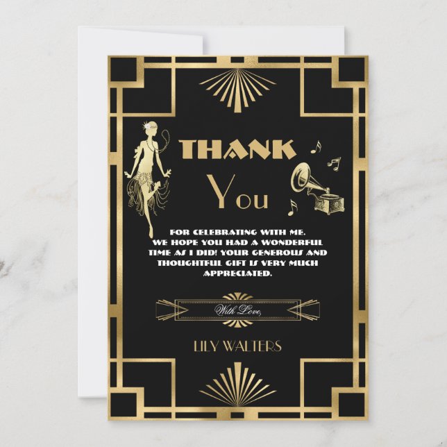 Art Deco Nouveu Gatsby Roaring Twenties Birthday Tack Kort (Framsida)