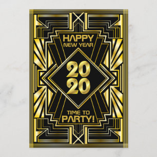 Art Deco nyår Party 2020 Guld Black Gatsby Inbjudningar